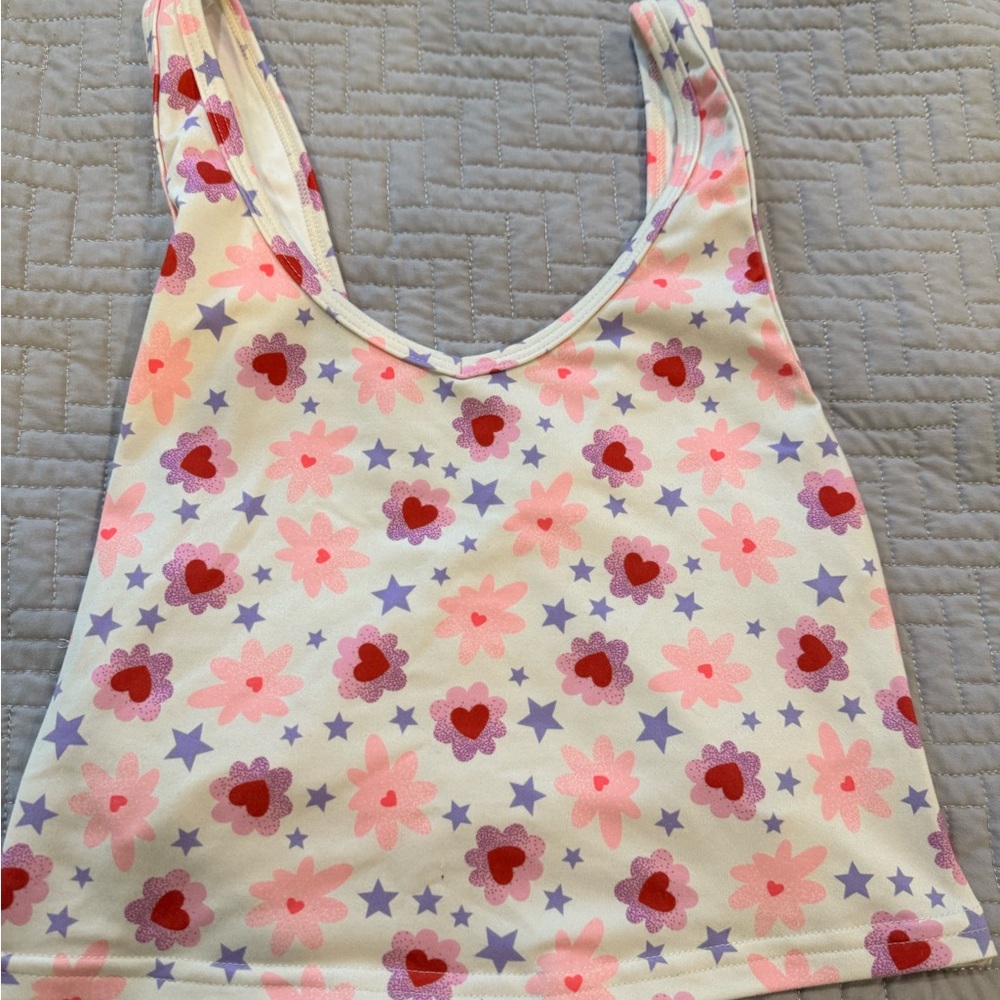 Fleo Floral and Star Patterned Tank Top - Pink, Purple, Red